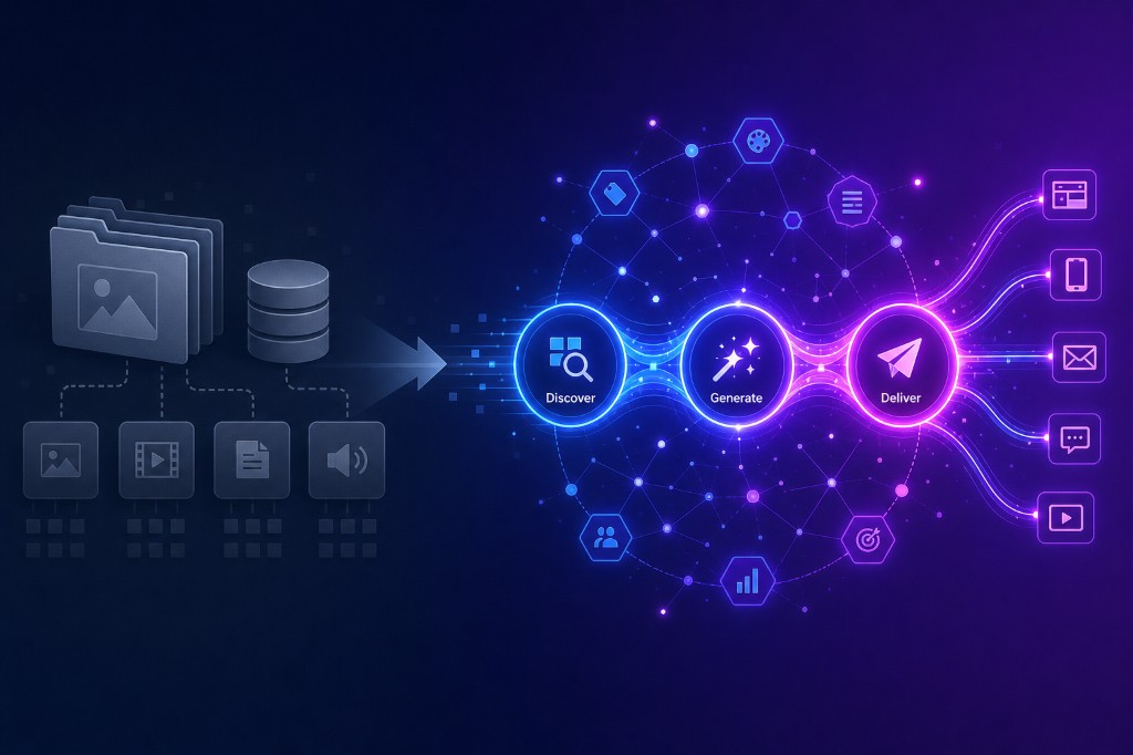 Discover, Generate, Deliver agentic media platform workflow