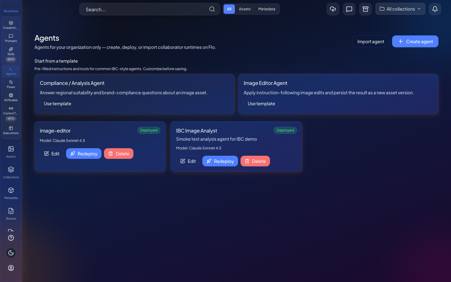 Flo agents catalog with starter templates and deployed AI agents
