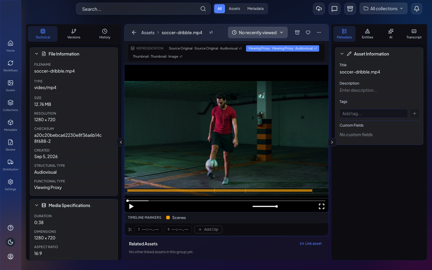 Asset detail with storage and archive controls