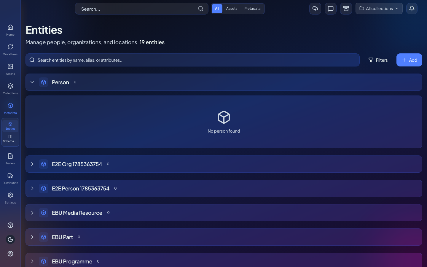 Metadata entities list